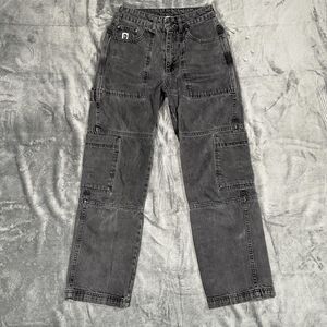 Ragged Jeans Womens 26 Gray High Rise Straight Relaxed Cargo Charcoal Wash